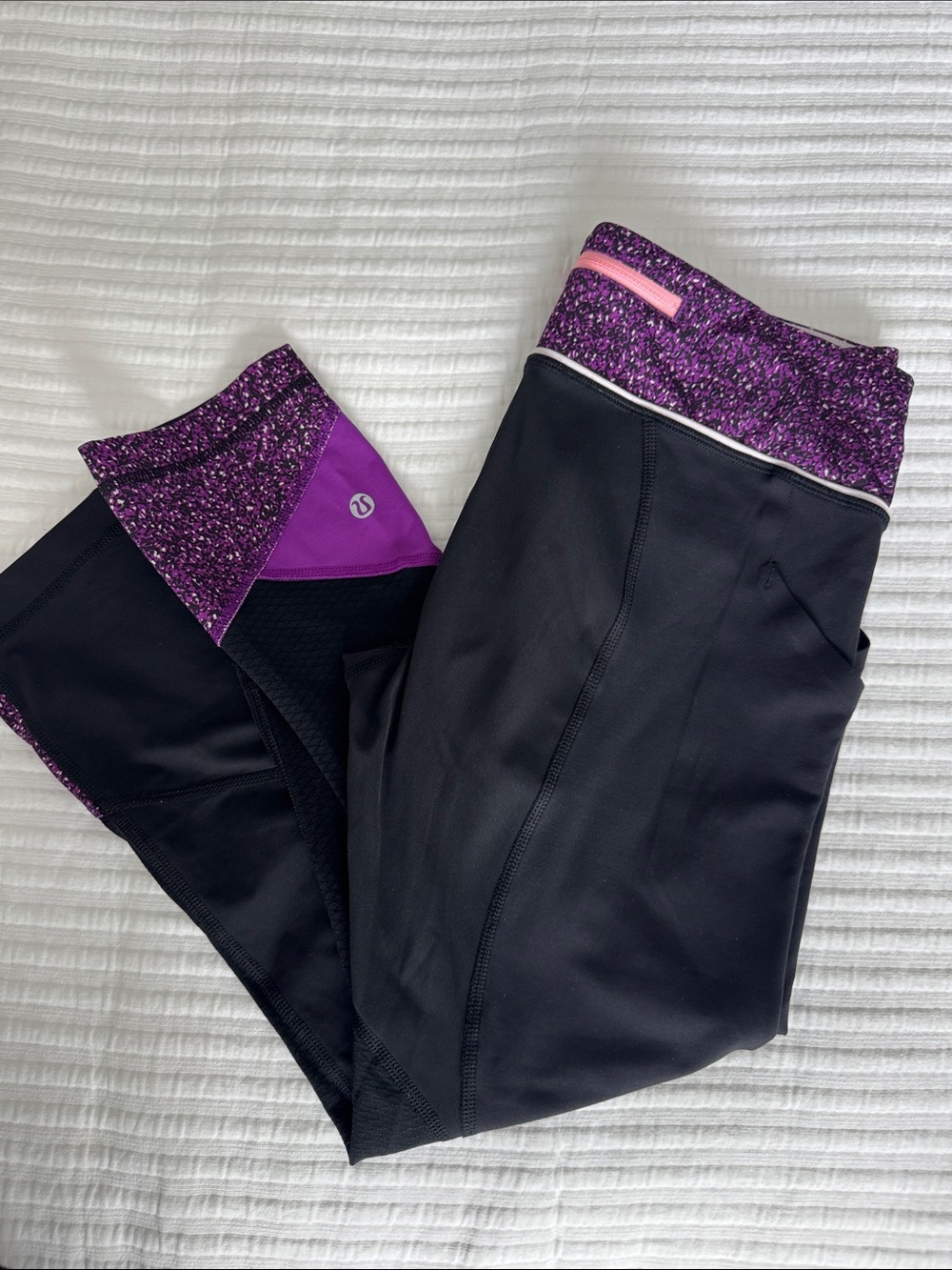 Lululemon Black Leggings with Purple Speckled Waistband